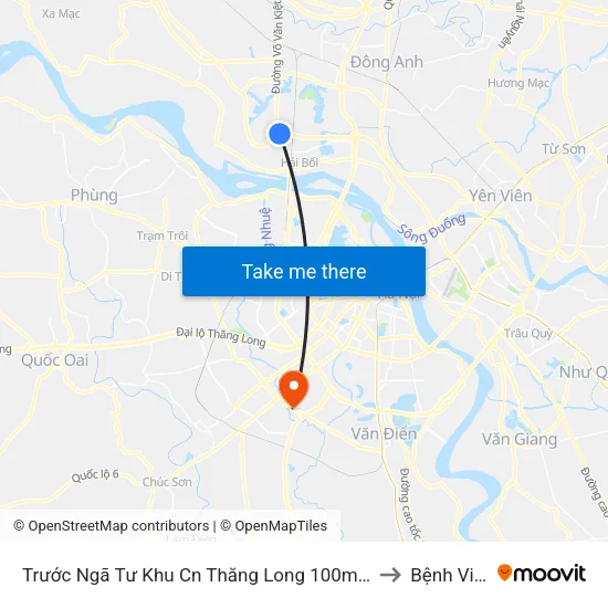 Trước Ngã Tư Khu Cn Thăng Long 100m (Chiều Nội Bài - Hà Nội) to Bệnh Viện 103 map