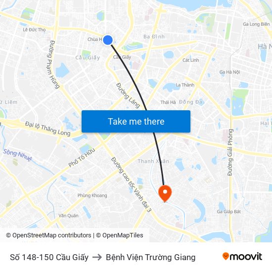 Số 148-150 Cầu Giấy to Bệnh Viện Trường Giang map