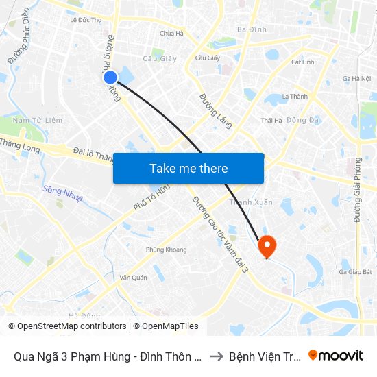 Qua Ngã 3 Phạm Hùng - Đình Thôn (Hướng Đi Phạm Văn Đồng) to Bệnh Viện Trường Giang map