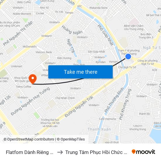 Flatfom Dành Riêng Cho Xe Buýt Trước Nhà 45 Đường Láng to Trung Tâm Phục Hồi Chức Năng-Làng Hòa Bình Thanh Xuân Khoa Khám Bệnh map