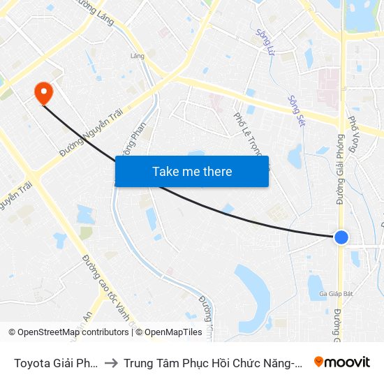 Toyota Giải Phóng - 807 Giải Phóng to Trung Tâm Phục Hồi Chức Năng-Làng Hòa Bình Thanh Xuân Khoa Khám Bệnh map