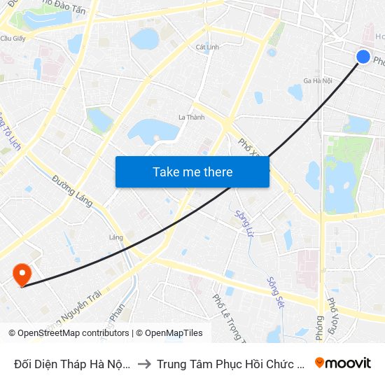 Đối Diện Tháp Hà Nội - Hai Bà Trưng (Cạnh 56 Hai Bà Trưng) to Trung Tâm Phục Hồi Chức Năng-Làng Hòa Bình Thanh Xuân Khoa Khám Bệnh map