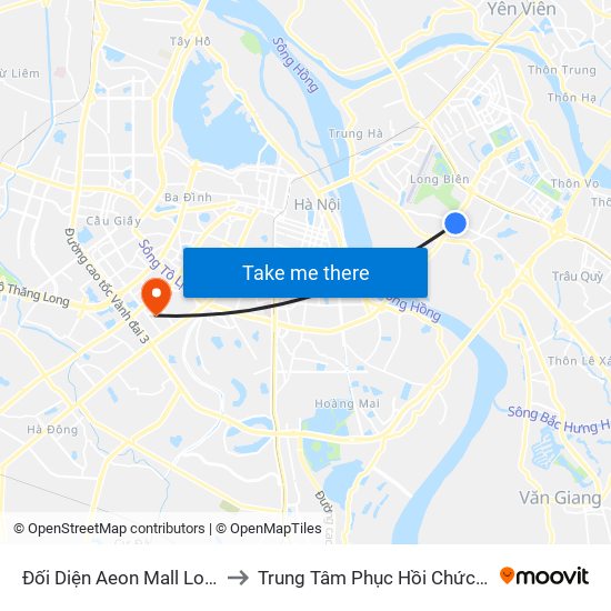 Đối Diện Aeon Mall Long Biên (Cột Điện T4a/2a-B Đường Cổ Linh) to Trung Tâm Phục Hồi Chức Năng-Làng Hòa Bình Thanh Xuân Khoa Khám Bệnh map