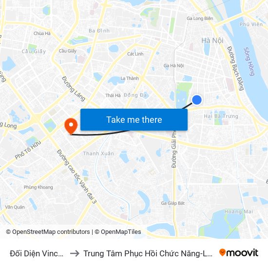 Đối Diện Vincom Tower - Bà Triệu to Trung Tâm Phục Hồi Chức Năng-Làng Hòa Bình Thanh Xuân Khoa Khám Bệnh map