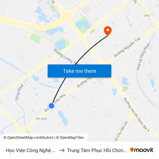 Học Viện Công Nghệ Bưu Chính Viễn Thông - Trần Phú (Hà Đông) to Trung Tâm Phục Hồi Chức Năng-Làng Hòa Bình Thanh Xuân Khoa Khám Bệnh map