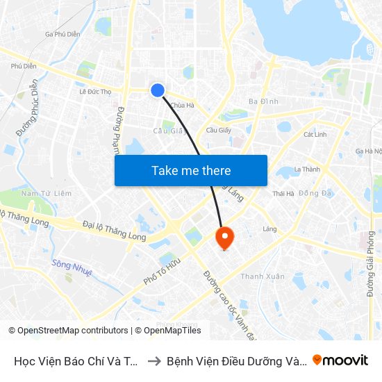 Học Viện Báo Chí Và Tuyên Truyền - 36 Xuân Thủy to Bệnh Viện Điều Dưỡng Và Phục Hồi Chức Năng Hà Nội map