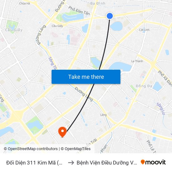 Đối Diện 311 Kim Mã (Gần Ngã 4 Kim Mã - Vạn Bảo) to Bệnh Viện Điều Dưỡng Và Phục Hồi Chức Năng Hà Nội map
