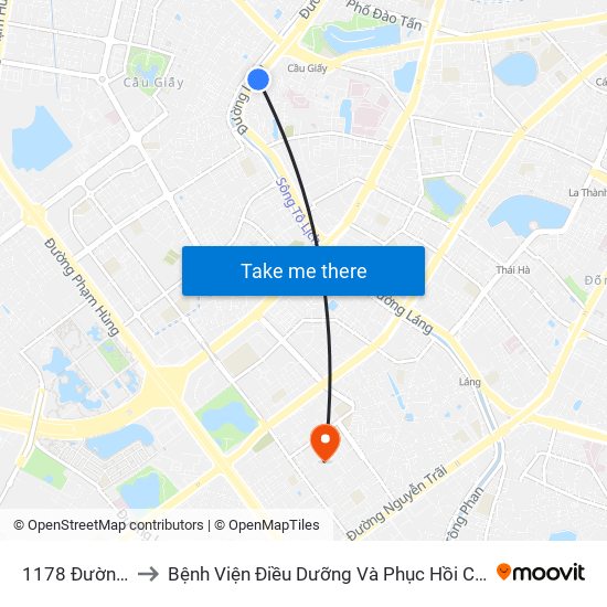 1178 Đường Láng to Bệnh Viện Điều Dưỡng Và Phục Hồi Chức Năng Hà Nội map