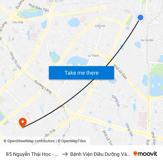 85 Nguyễn Thái Học - Trường Th Lý Thường Kiệt to Bệnh Viện Điều Dưỡng Và Phục Hồi Chức Năng Hà Nội map