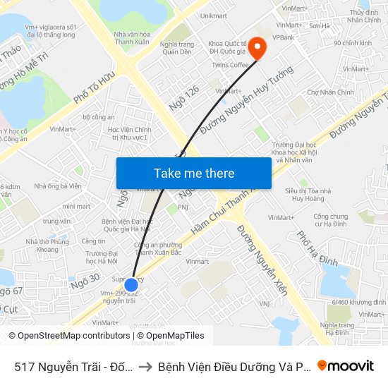 517 Nguyễn Trãi - Đối Diện Đại Học Hà Nội to Bệnh Viện Điều Dưỡng Và Phục Hồi Chức Năng Hà Nội map