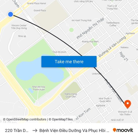 220 Trần Duy Hưng to Bệnh Viện Điều Dưỡng Và Phục Hồi Chức Năng Hà Nội map