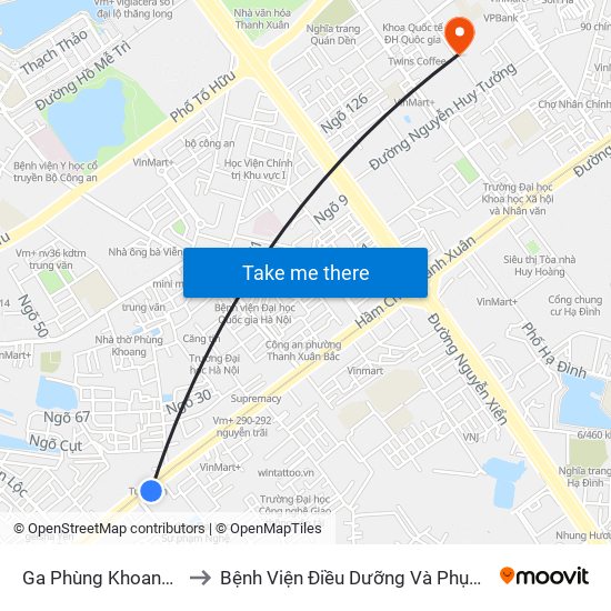 Ga Phùng Khoang - 81 Trần Phú to Bệnh Viện Điều Dưỡng Và Phục Hồi Chức Năng Hà Nội map