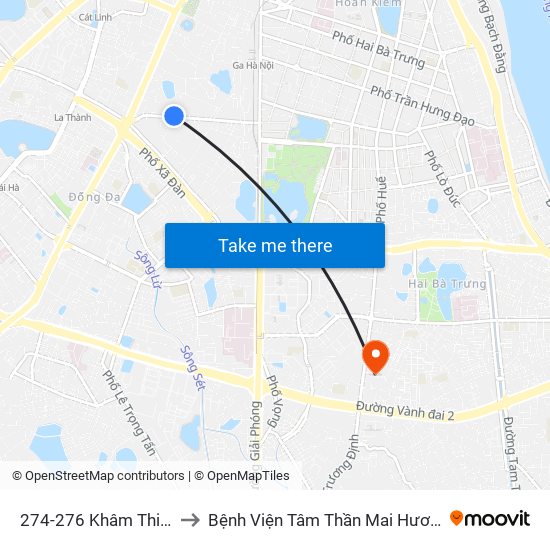 274-276 Khâm Thiên to Bệnh Viện Tâm Thần Mai Hương map