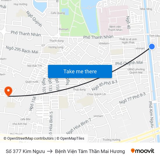 Số 377 Kim Ngưu to Bệnh Viện Tâm Thần Mai Hương map