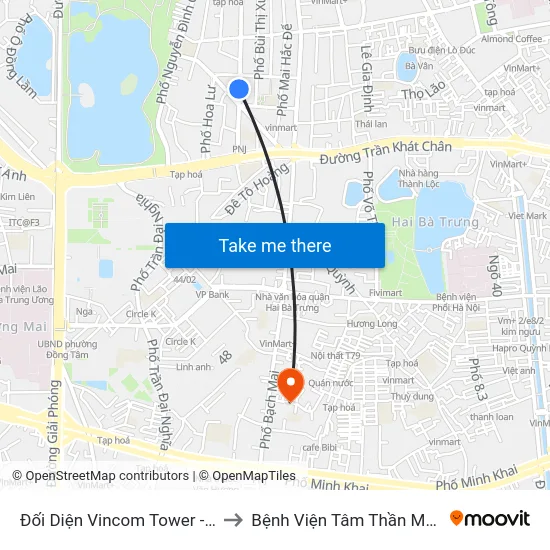 Đối Diện Vincom Tower - Bà Triệu to Bệnh Viện Tâm Thần Mai Hương map