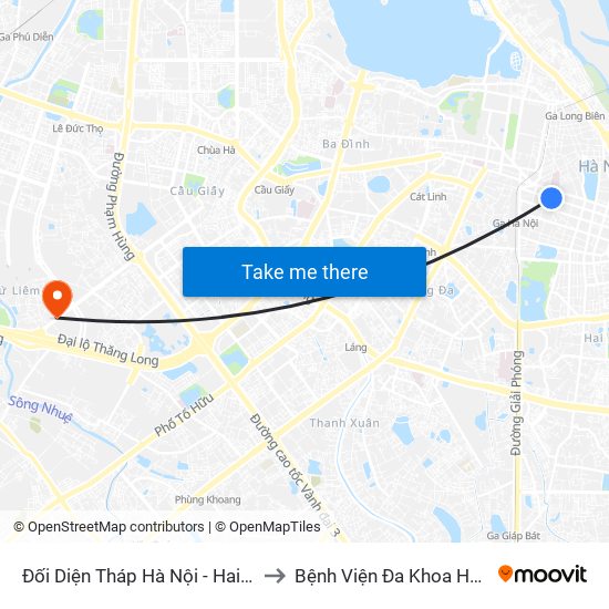 Đối Diện Tháp Hà Nội - Hai Bà Trưng (Cạnh 56 Hai Bà Trưng) to Bệnh Viện Đa Khoa Hồng Ngọc Phúc Trường Minh map