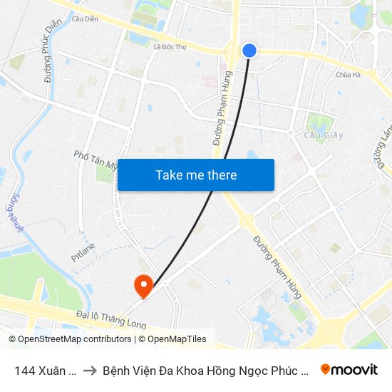 144 Xuân Thủy to Bệnh Viện Đa Khoa Hồng Ngọc Phúc Trường Minh map