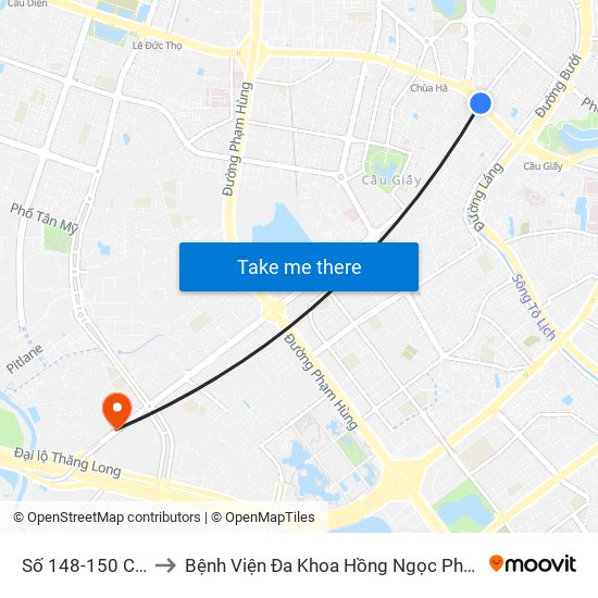 Số 148-150 Cầu Giấy to Bệnh Viện Đa Khoa Hồng Ngọc Phúc Trường Minh map