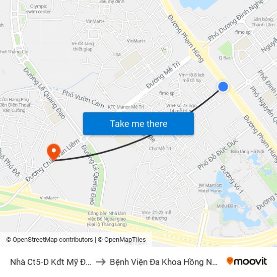 Nhà Ct5-D Kđt Mỹ Đình - Phạm Hùng to Bệnh Viện Đa Khoa Hồng Ngọc Phúc Trường Minh map