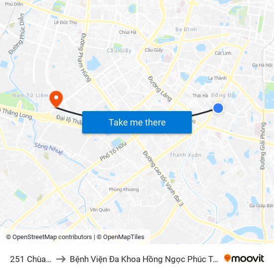 251 Chùa Bộc to Bệnh Viện Đa Khoa Hồng Ngọc Phúc Trường Minh map