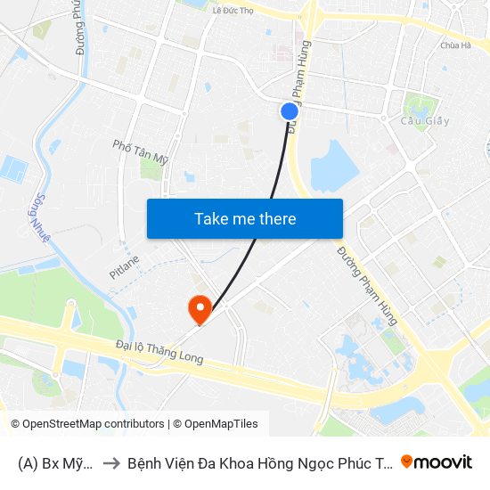 (A) Bx Mỹ Đình to Bệnh Viện Đa Khoa Hồng Ngọc Phúc Trường Minh map