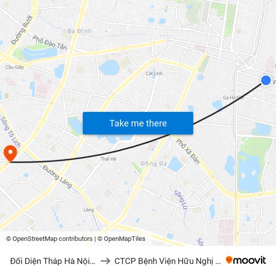 Đối Diện Tháp Hà Nội - Hai Bà Trưng (Cạnh 56 Hai Bà Trưng) to CTCP Bệnh Viện Hữu Nghị Quốc Tế Hà Nội Viện Thẩm Mỹ Quốc Tế DR.Han map