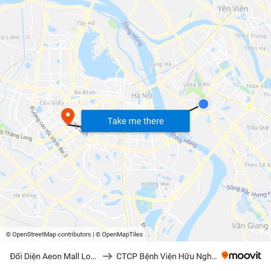 Đối Diện Aeon Mall Long Biên (Cột Điện T4a/2a-B Đường Cổ Linh) to CTCP Bệnh Viện Hữu Nghị Quốc Tế Hà Nội Viện Thẩm Mỹ Quốc Tế DR.Han map