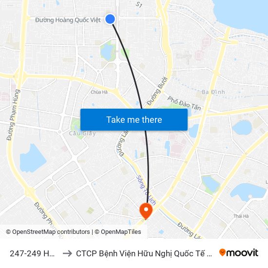 247-249 Hoàng Quốc Việt to CTCP Bệnh Viện Hữu Nghị Quốc Tế Hà Nội Viện Thẩm Mỹ Quốc Tế DR.Han map