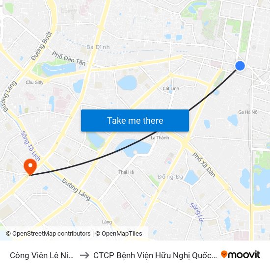 Công Viên Lê Nin - Đối Diện 35 Trần Phú to CTCP Bệnh Viện Hữu Nghị Quốc Tế Hà Nội Viện Thẩm Mỹ Quốc Tế DR.Han map