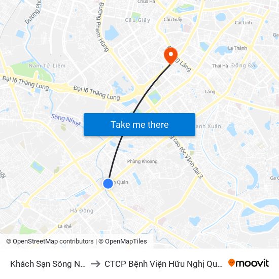 Khách Sạn Sông Nhuệ (148 Trần Phú- Hà Đông) to CTCP Bệnh Viện Hữu Nghị Quốc Tế Hà Nội Viện Thẩm Mỹ Quốc Tế DR.Han map