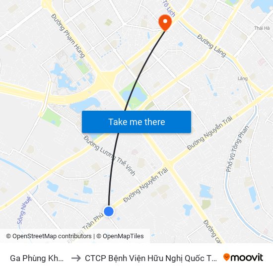 Ga Phùng Khoang - 81 Trần Phú to CTCP Bệnh Viện Hữu Nghị Quốc Tế Hà Nội Viện Thẩm Mỹ Quốc Tế DR.Han map