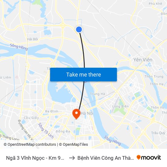 Ngã 3 Vĩnh Ngọc - Km 9+230 Quốc Lộ 3 to Bệnh Viên Công An Thành Phố Hà Nội map