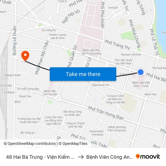 48 Hai Bà Trưng - Viện Kiểm Nghiệm Thuốc Trung Ương to Bệnh Viên Công An Thành Phố Hà Nội map