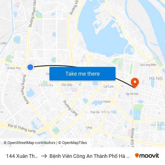 144 Xuân Thủy to Bệnh Viên Công An Thành Phố Hà Nội map