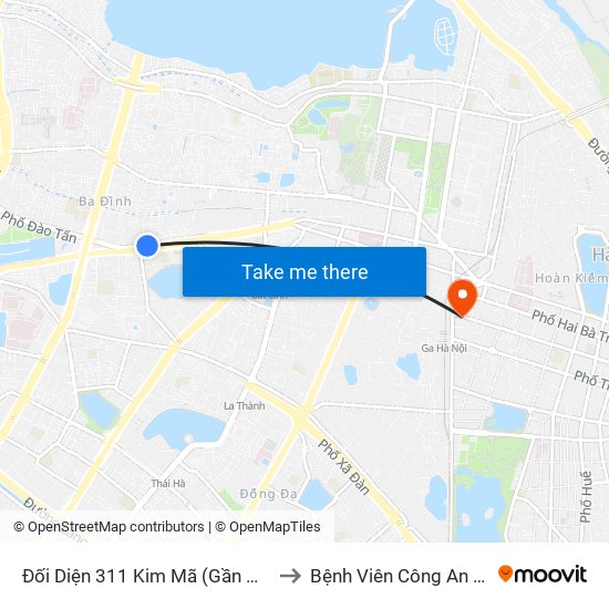 Đối Diện 311 Kim Mã (Gần Ngã 4 Kim Mã - Vạn Bảo) to Bệnh Viên Công An Thành Phố Hà Nội map