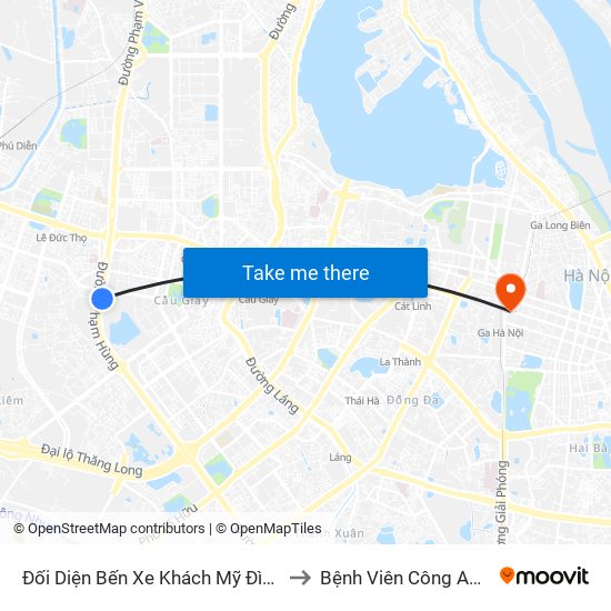 Đối Diện Bến Xe Khách Mỹ Đình - Phạm Hùng (Cột Trước) to Bệnh Viên Công An Thành Phố Hà Nội map
