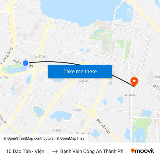 10 Đào Tấn - Viện Vật Lý to Bệnh Viên Công An Thành Phố Hà Nội map