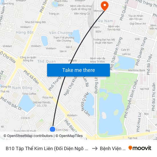 B10 Tập Thể Kim Liên (Đối Diện Ngõ 46b Phạm Ngọc Thạch) to Bệnh Viện Công An map