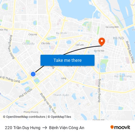 220 Trần Duy Hưng to Bệnh Viện Công An map