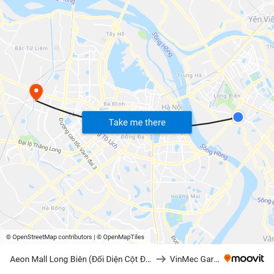 Aeon Mall Long Biên (Đối Diện Cột Điện T4a/2a-B Đường Cổ Linh) to VinMec Gardenia Clinic map