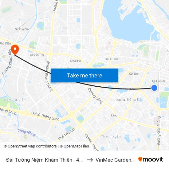 Đài Tưởng Niệm Khâm Thiên - 45 Khâm Thiên to VinMec Gardenia Clinic map