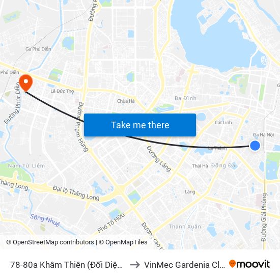 78-80a Khâm Thiên (Đối Diện 71) to VinMec Gardenia Clinic map