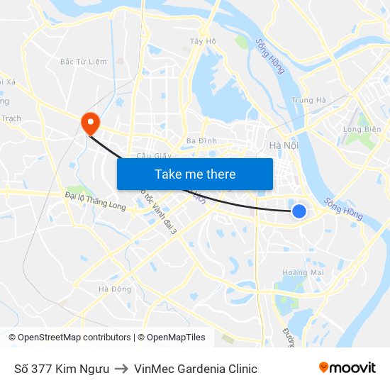 Số 377 Kim Ngưu to VinMec Gardenia Clinic map