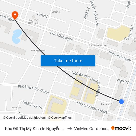 Khu Đô Thị Mỹ Đình Ii- Nguyễn Cơ Thạch to VinMec Gardenia Clinic map