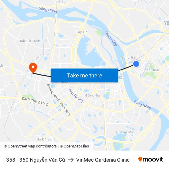 358 - 360 Nguyễn Văn Cừ to VinMec Gardenia Clinic map