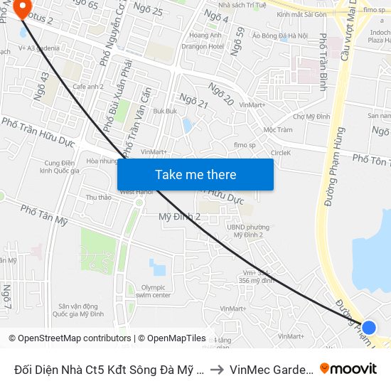 Đối Diện Nhà Ct5 Kđt Sông Đà Mỹ Đình - Phạm Hùng to VinMec Gardenia Clinic map