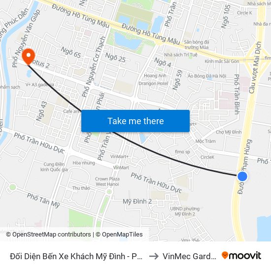 Đối Diện Bến Xe Khách Mỹ Đình - Phạm Hùng (Cột Trước) to VinMec Gardenia Clinic map