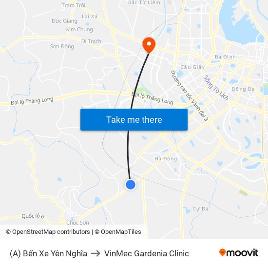 (A) Bến Xe Yên Nghĩa to VinMec Gardenia Clinic map