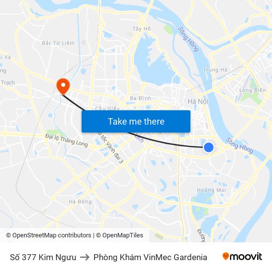 Số 377 Kim Ngưu to Phòng Khám VinMec Gardenia map