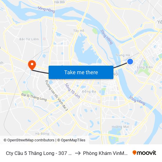 Cty Cầu 5 Thăng Long - 307 Nguyễn Văn Cừ to Phòng Khám VinMec Gardenia map